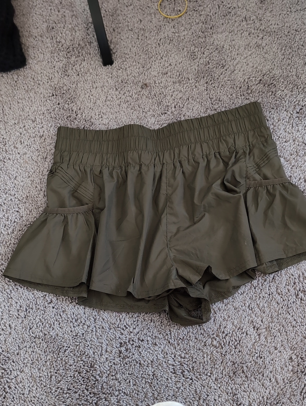 Free People Olive Green Ruffle Hem Athletic Shorts